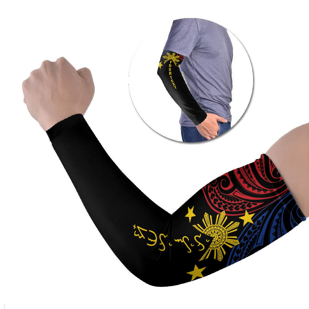 Philippines Heritage Personalized Arm Sleeves Baybayin Philipinas Sun