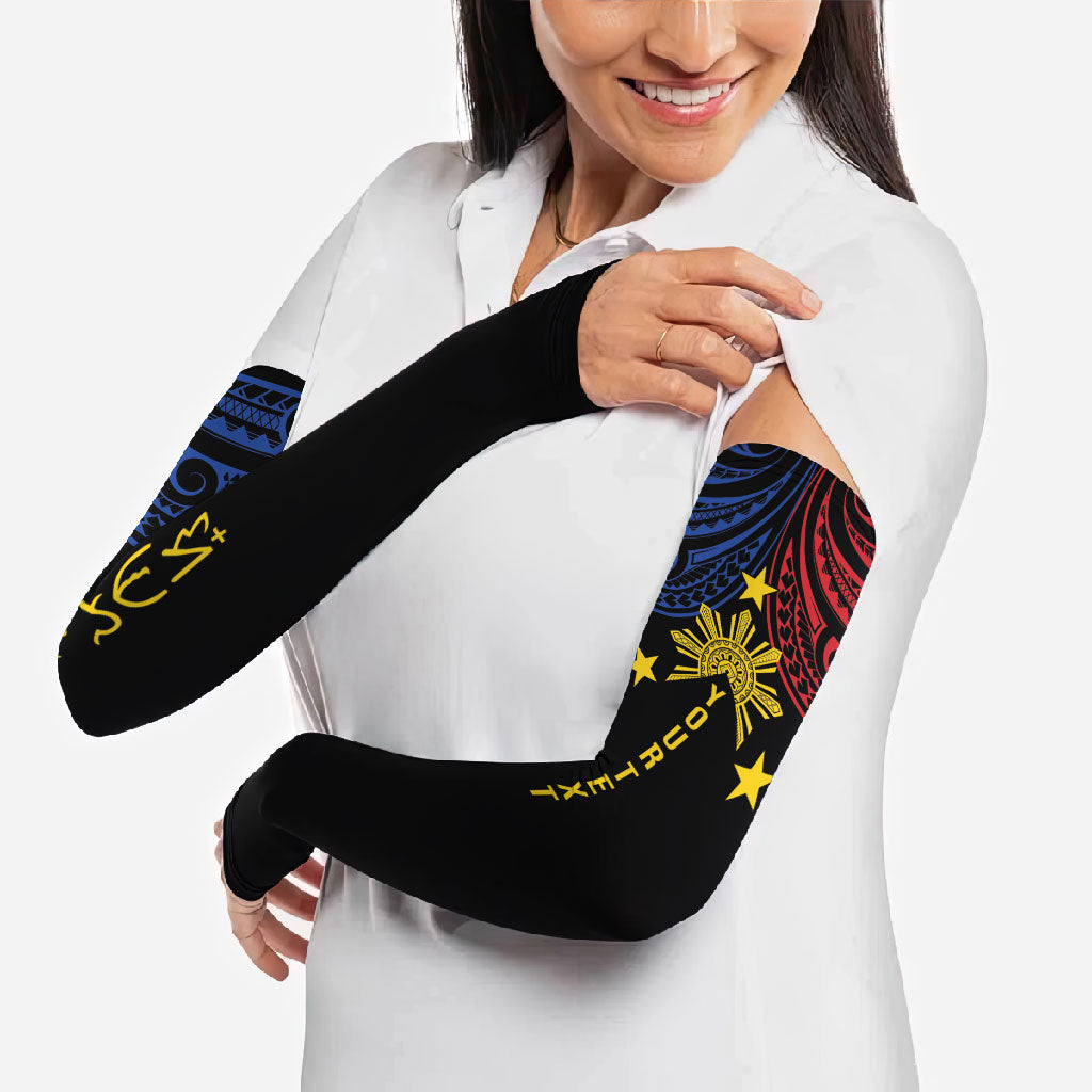 Philippines Heritage Personalized Arm Sleeves Baybayin Philipinas Sun