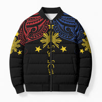 Philippines Heritage Personalized Bomber Puffer Jacket Baybayin Philipinas Sun