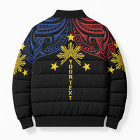 Philippines Heritage Personalized Bomber Puffer Jacket Baybayin Philipinas Sun