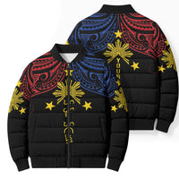 Philippines Heritage Personalized Bomber Puffer Jacket Baybayin Philipinas Sun