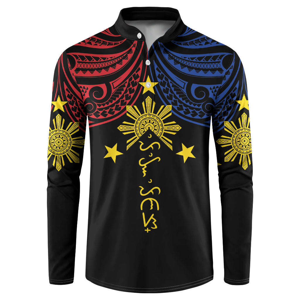 Philippines Heritage Personalized Button Sweatshirt Baybayin Philipinas Sun