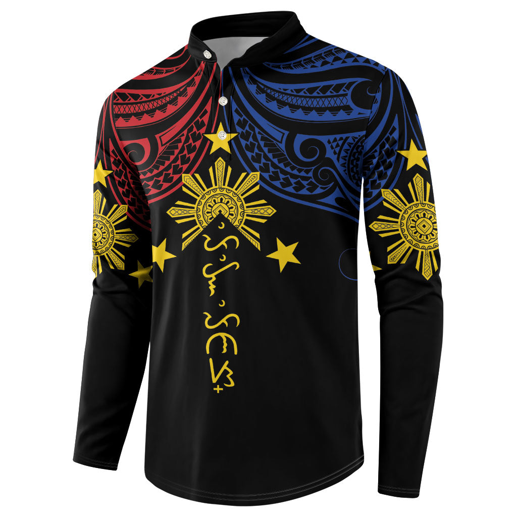 Philippines Heritage Personalized Button Sweatshirt Baybayin Philipinas Sun