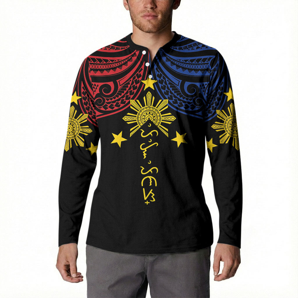 Philippines Heritage Personalized Button Sweatshirt Baybayin Philipinas Sun