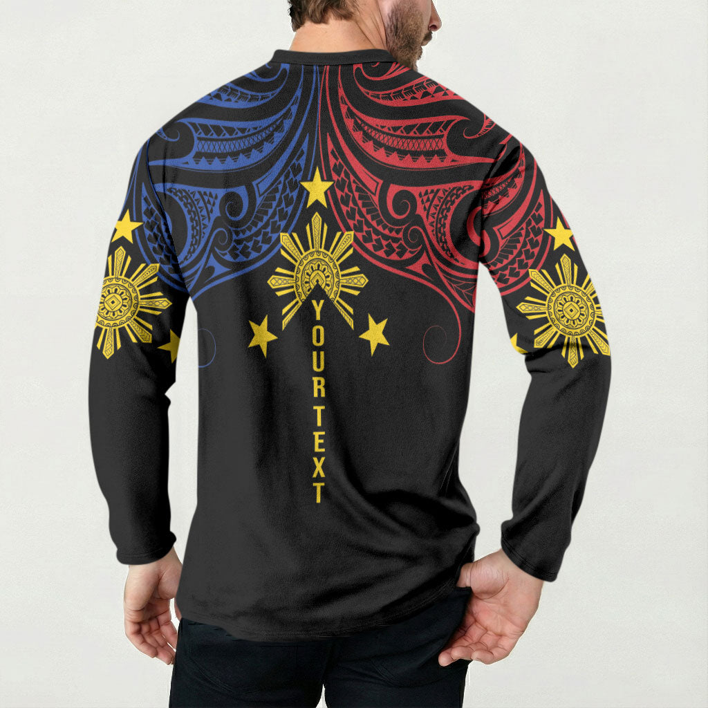 Philippines Heritage Personalized Button Sweatshirt Baybayin Philipinas Sun