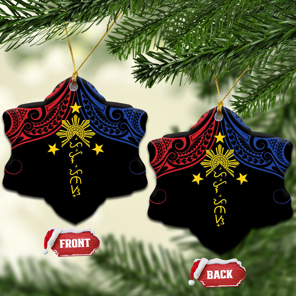 Philippines Heritage Ceramic Ornament Baybayin Philipinas Sun LT7 Snow Flake Black - Polynesian Pride