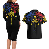 Philippines Heritage Personalized Couples Matching Long Sleeve Bodycon Dress and Hawaiian Shirt Baybayin Philipinas Sun LT7 - Polynesian Pride