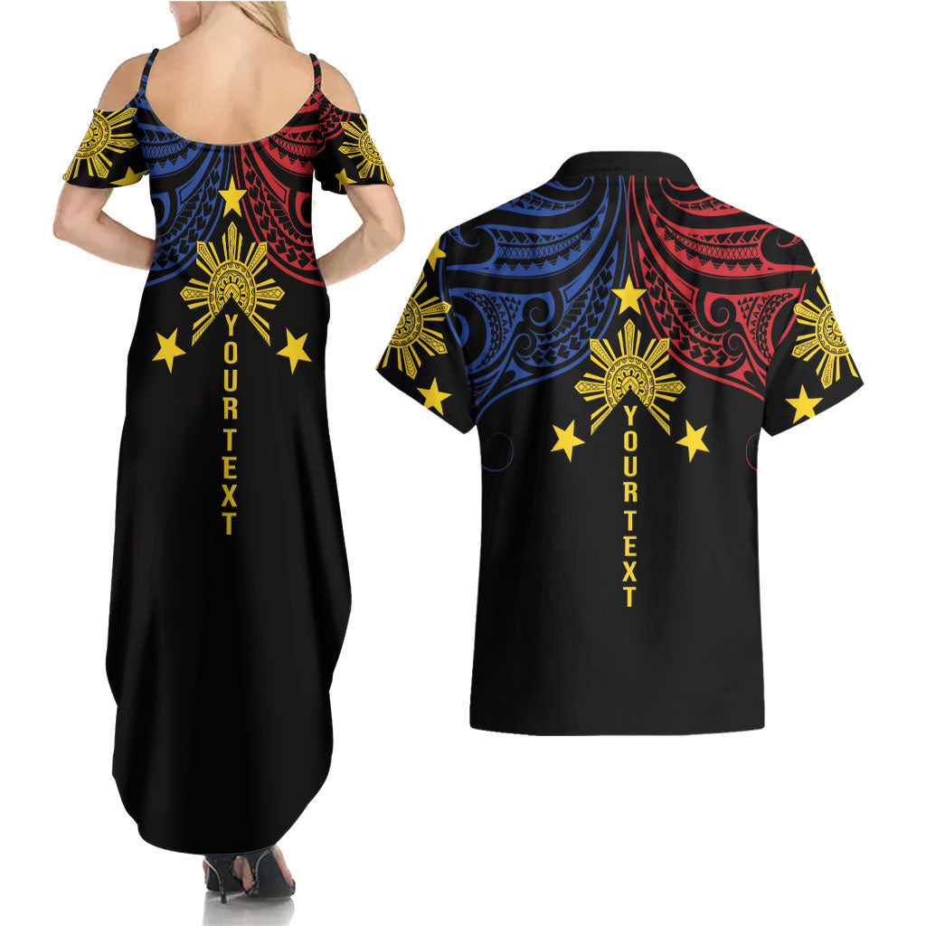 Philippines Heritage Personalized Couples Matching Summer Maxi Dress and Hawaiian Shirt Baybayin Philipinas Sun