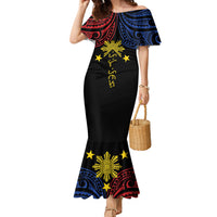 Philippines Heritage Personalized Family Matching Mermaid Dress and Hawaiian Shirt Baybayin Philipinas Sun LT7 Mom's Dress Black - Polynesian Pride