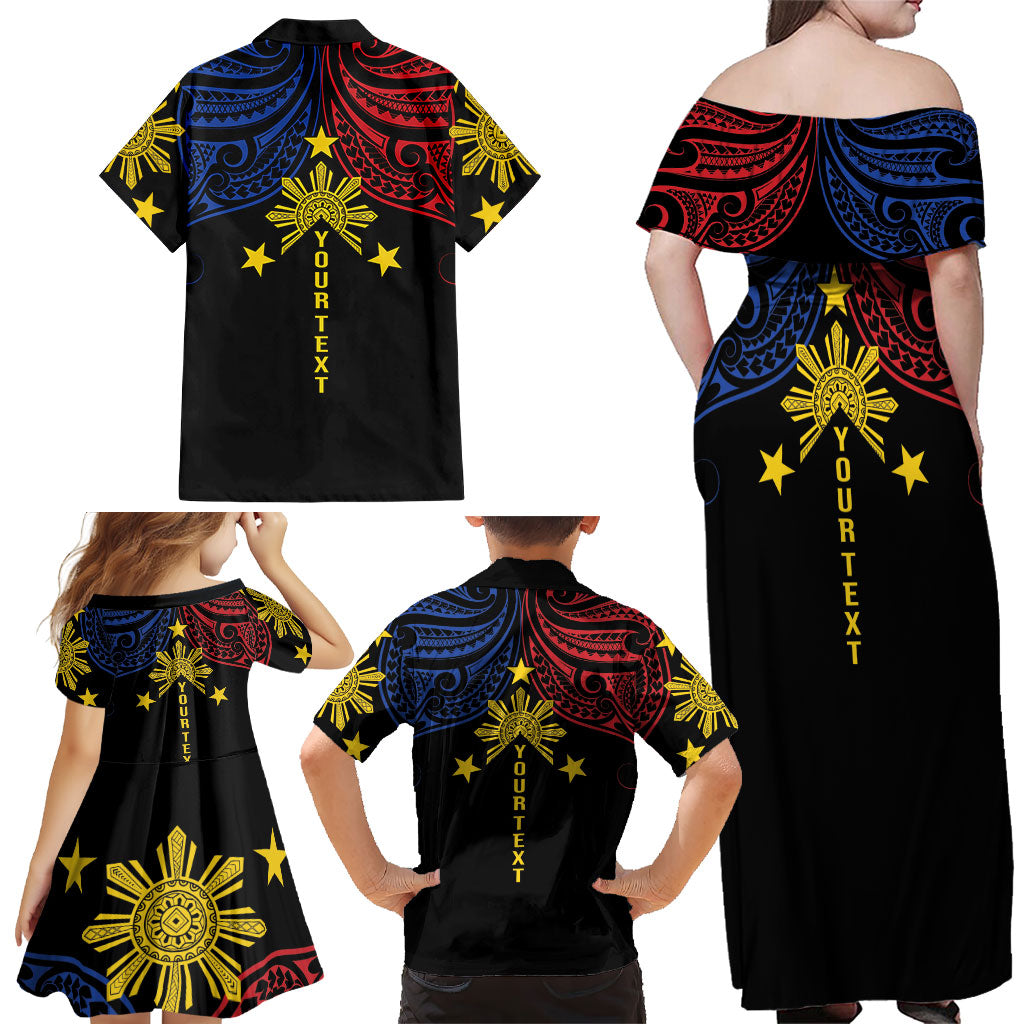 Philippines Heritage Personalized Family Matching Off Shoulder Maxi Dress and Hawaiian Shirt Baybayin Philipinas Sun LT7 - Polynesian Pride