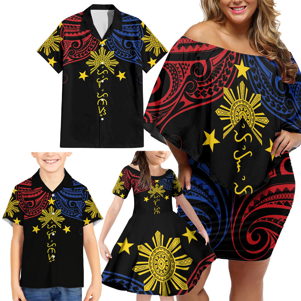Philippines Heritage Personalized Family Matching Off Shoulder Short Dress and Hawaiian Shirt Baybayin Philipinas Sun LT7 - Polynesian Pride