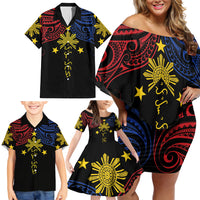 Philippines Heritage Personalized Family Matching Off Shoulder Short Dress and Hawaiian Shirt Baybayin Philipinas Sun LT7 - Polynesian Pride