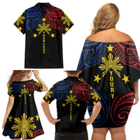 Philippines Heritage Personalized Family Matching Off Shoulder Short Dress and Hawaiian Shirt Baybayin Philipinas Sun LT7 - Polynesian Pride