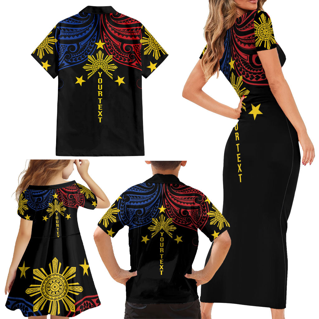 Philippines Heritage Personalized Family Matching Short Sleeve Bodycon Dress and Hawaiian Shirt Baybayin Philipinas Sun
