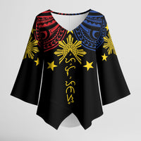 Philippines Heritage Personalized Kimono Sleeve Blouse Baybayin Philipinas Sun