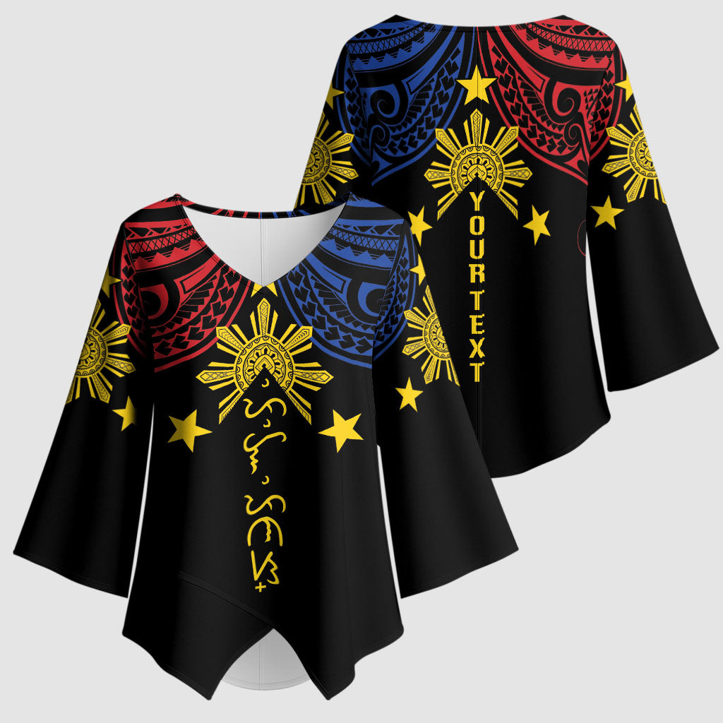 Philippines Heritage Personalized Kimono Sleeve Blouse Baybayin Philipinas Sun