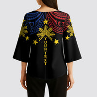 Philippines Heritage Personalized Kimono Sleeve Blouse Baybayin Philipinas Sun