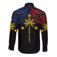 Philippines Heritage Personalized Long Sleeve Button Shirt Baybayin Philipinas Sun