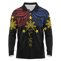 Philippines Heritage Personalized Long Sleeve Polo Shirt Baybayin Philipinas Sun