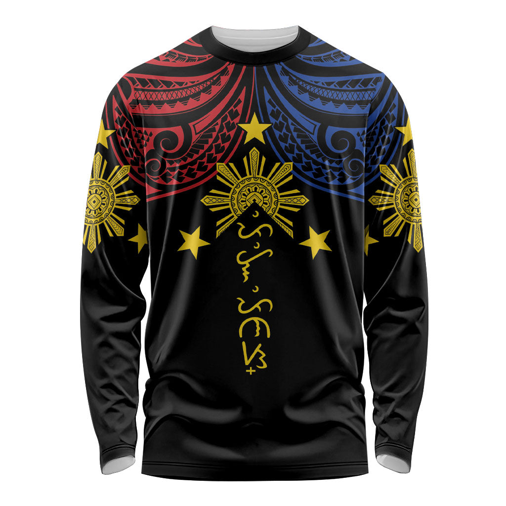 Philippines Heritage Personalized Long Sleeve Shirt Baybayin Philipinas Sun