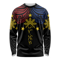 Philippines Heritage Personalized Long Sleeve Shirt Baybayin Philipinas Sun