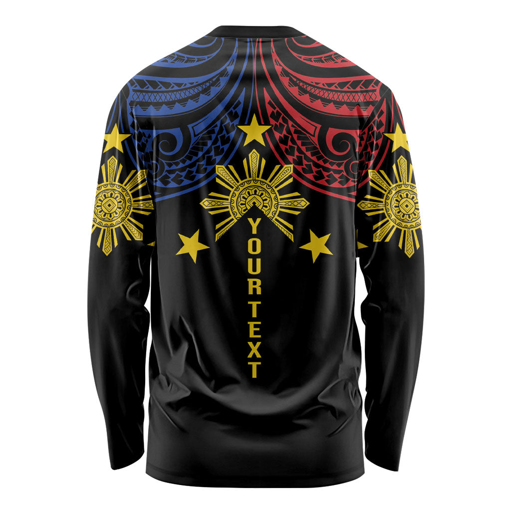 Philippines Heritage Personalized Long Sleeve Shirt Baybayin Philipinas Sun