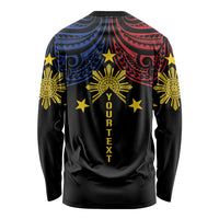 Philippines Heritage Personalized Long Sleeve Shirt Baybayin Philipinas Sun