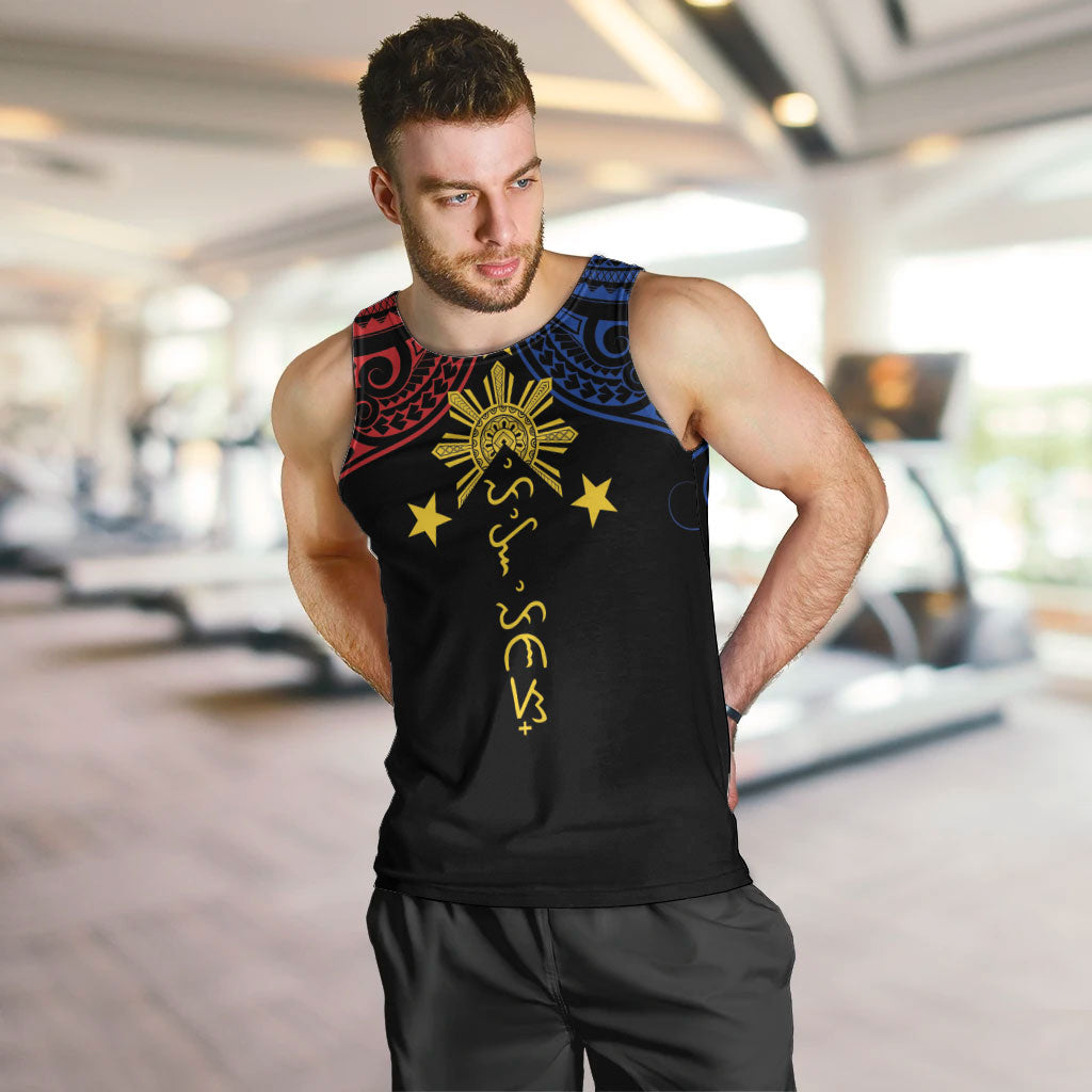 Philippines Heritage Personalized Men Tank Top Baybayin Philipinas Sun