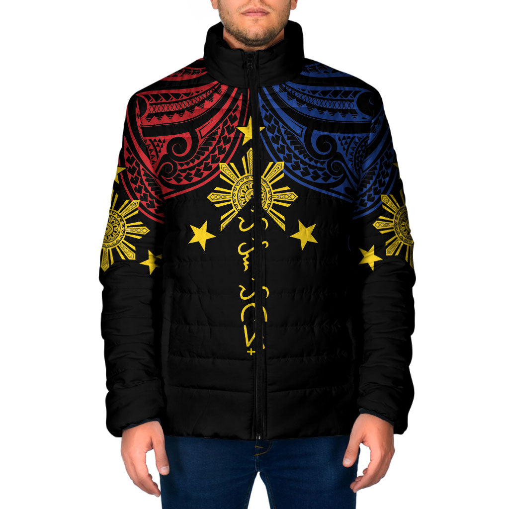 Philippines Heritage Personalized Padded Jacket Baybayin Philipinas Sun LT7 Men Black - Polynesian Pride