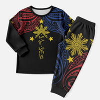 Philippines Heritage Personalized Christmas Pajama Set Baybayin Philipinas Sun LT7 Men Black - Polynesian Pride