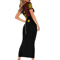 Philippines Heritage Personalized Short Sleeve Bodycon Dress Baybayin Philipinas Sun LT7 - Polynesian Pride