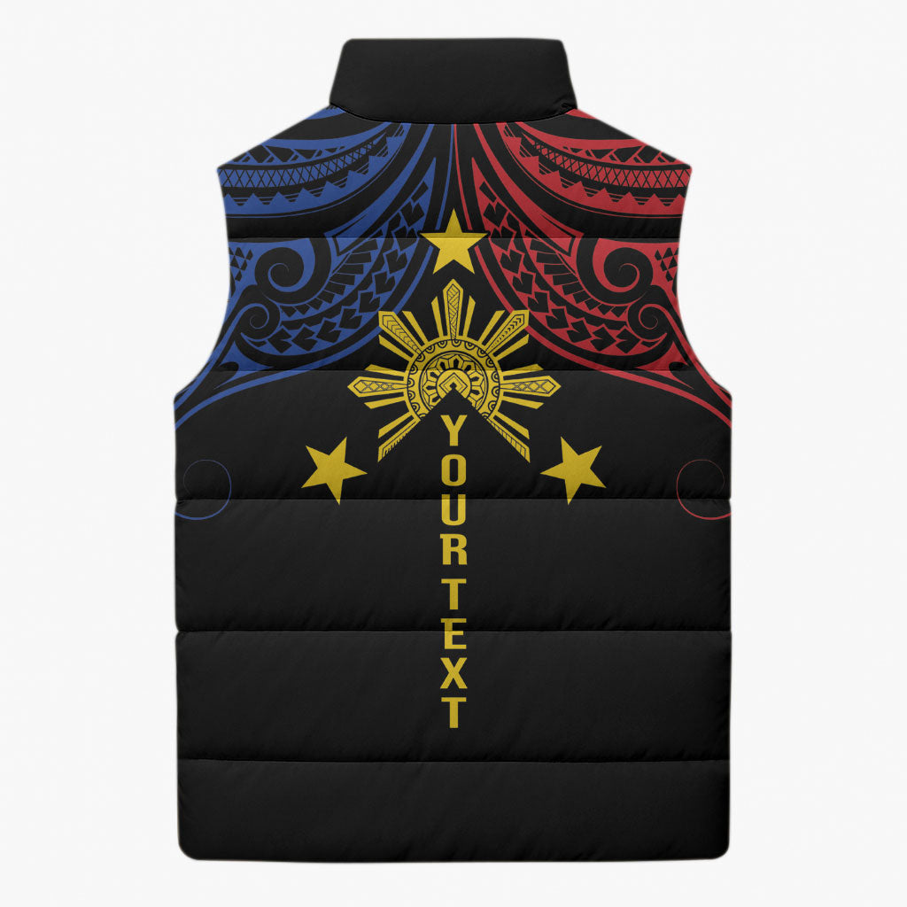 Philippines Heritage Personalized Sleeveless Puffer Jacket Baybayin Philipinas Sun