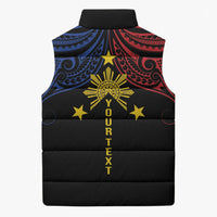 Philippines Heritage Personalized Sleeveless Puffer Jacket Baybayin Philipinas Sun