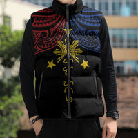 Philippines Heritage Personalized Sleeveless Puffer Jacket Baybayin Philipinas Sun
