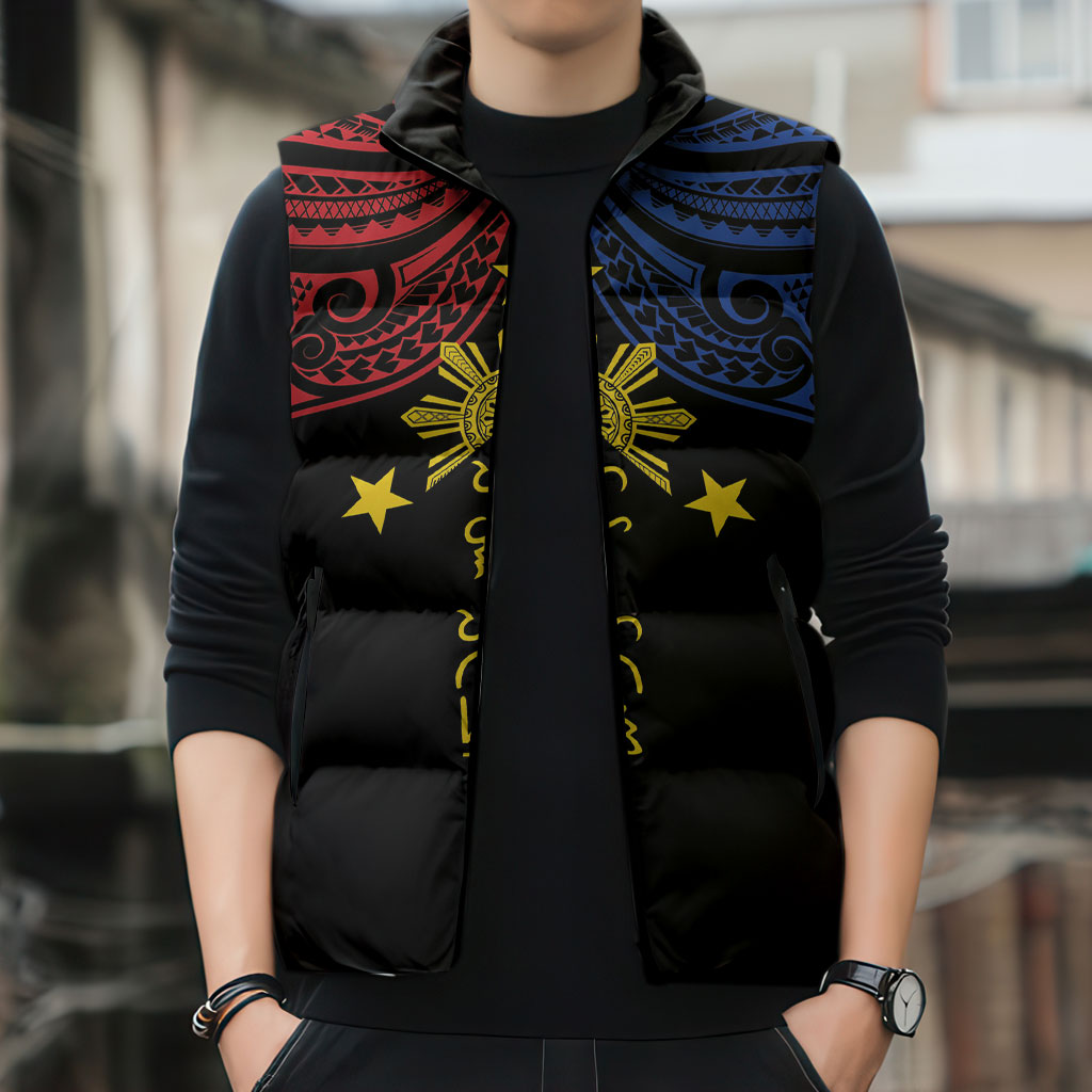 Philippines Heritage Personalized Sleeveless Puffer Jacket Baybayin Philipinas Sun