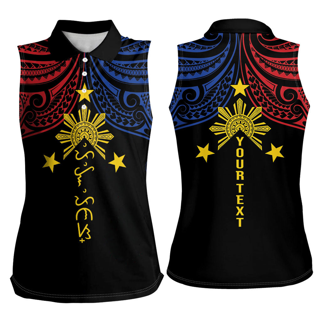 Philippines Heritage Personalized Women Sleeveless Polo Shirt Baybayin Philipinas Sun