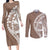 Polynesian Pride Couples Matching Long Sleeve Bodycon Dress and Long Sleeve Button Shirts Polynesia Tribal - Tropical Brown LT7 Brown - Polynesian Pride