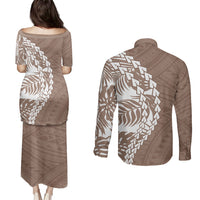 Polynesian Pride Couples Matching Puletasi Dress and Long Sleeve Button Shirts Polynesia Tribal - Tropical Brown LT7 - Polynesian Pride