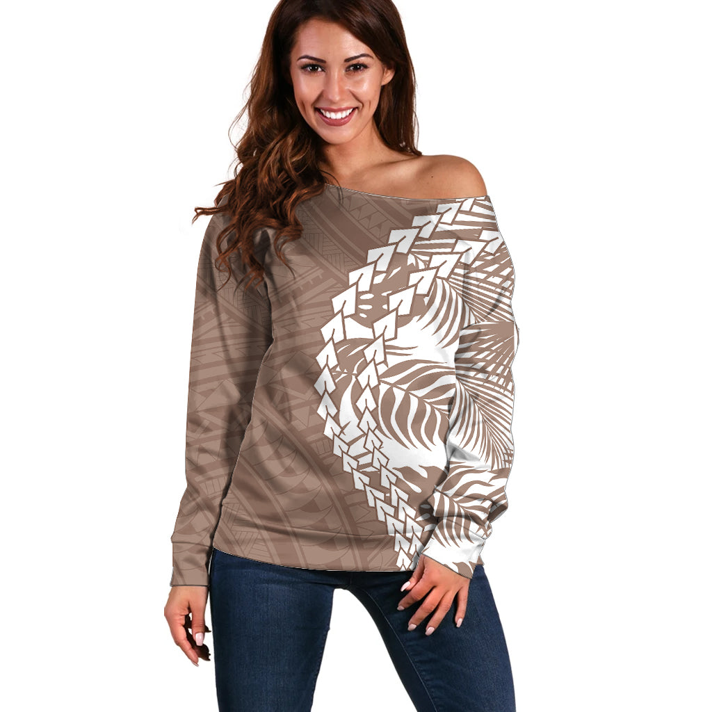 Polynesian Pride Off Shoulder Sweater Polynesia Tribal - Tropical Brown LT7 Women Brown - Polynesian Pride