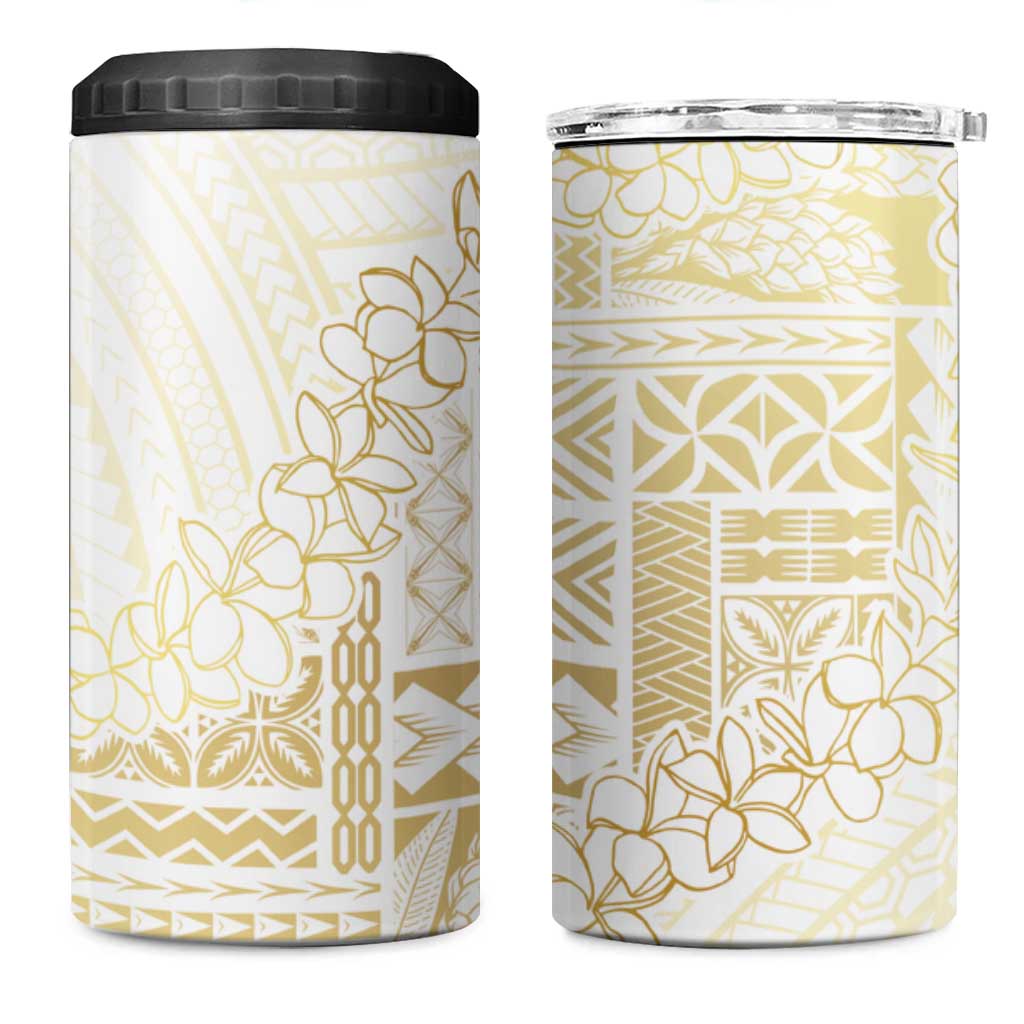 Samoa Lotu Tamaiti Mamanu Siapo 4 in 1 Can Cooler Tumbler Golden Plumeria - Polynesian Pride