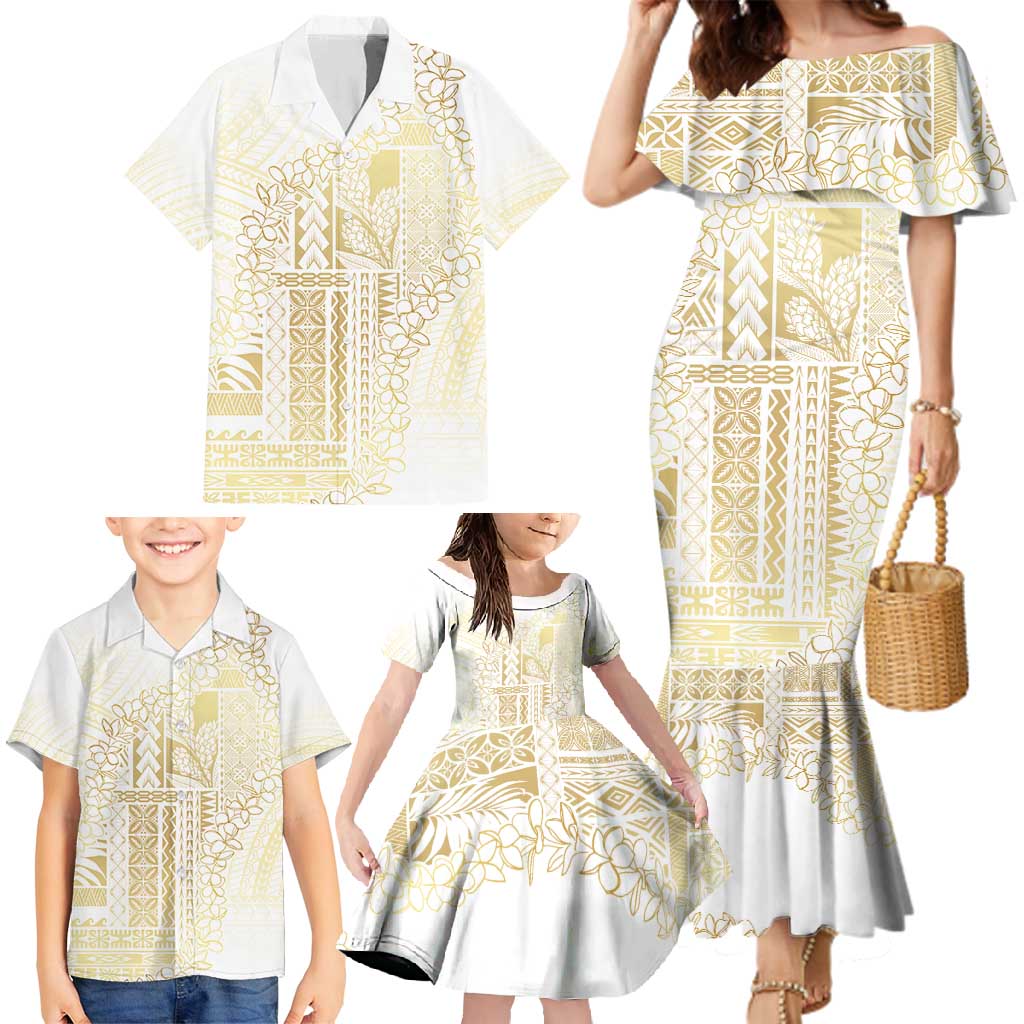 Samoa Lotu Tamaiti Mamanu Siapo Family Matching Mermaid Dress and Hawaiian Shirt Golden Plumeria - Polynesian Pride
