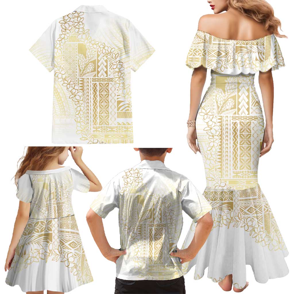 Samoa Lotu Tamaiti Mamanu Siapo Family Matching Mermaid Dress and Hawaiian Shirt Golden Plumeria - Polynesian Pride