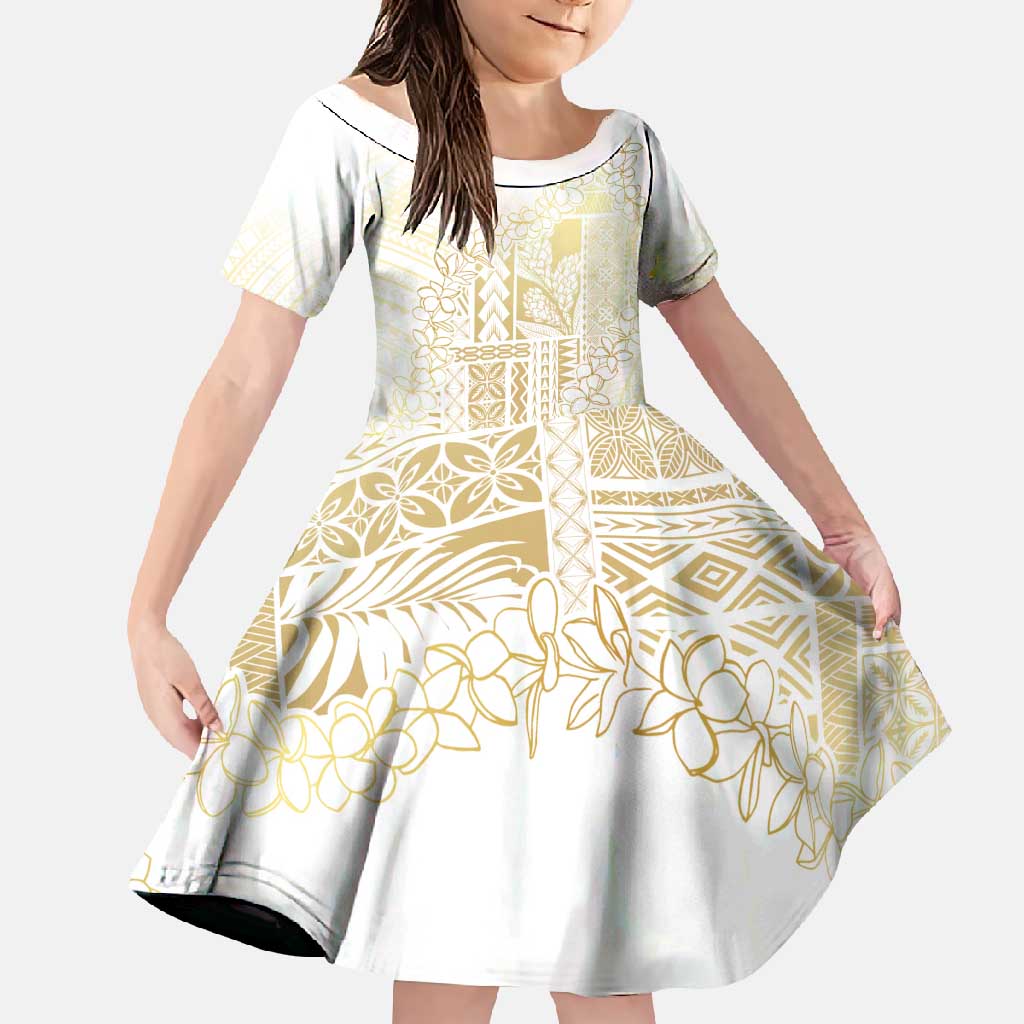 Samoa Lotu Tamaiti Mamanu Siapo Family Matching Off Shoulder Maxi Dress and Hawaiian Shirt Golden Plumeria - Polynesian Pride