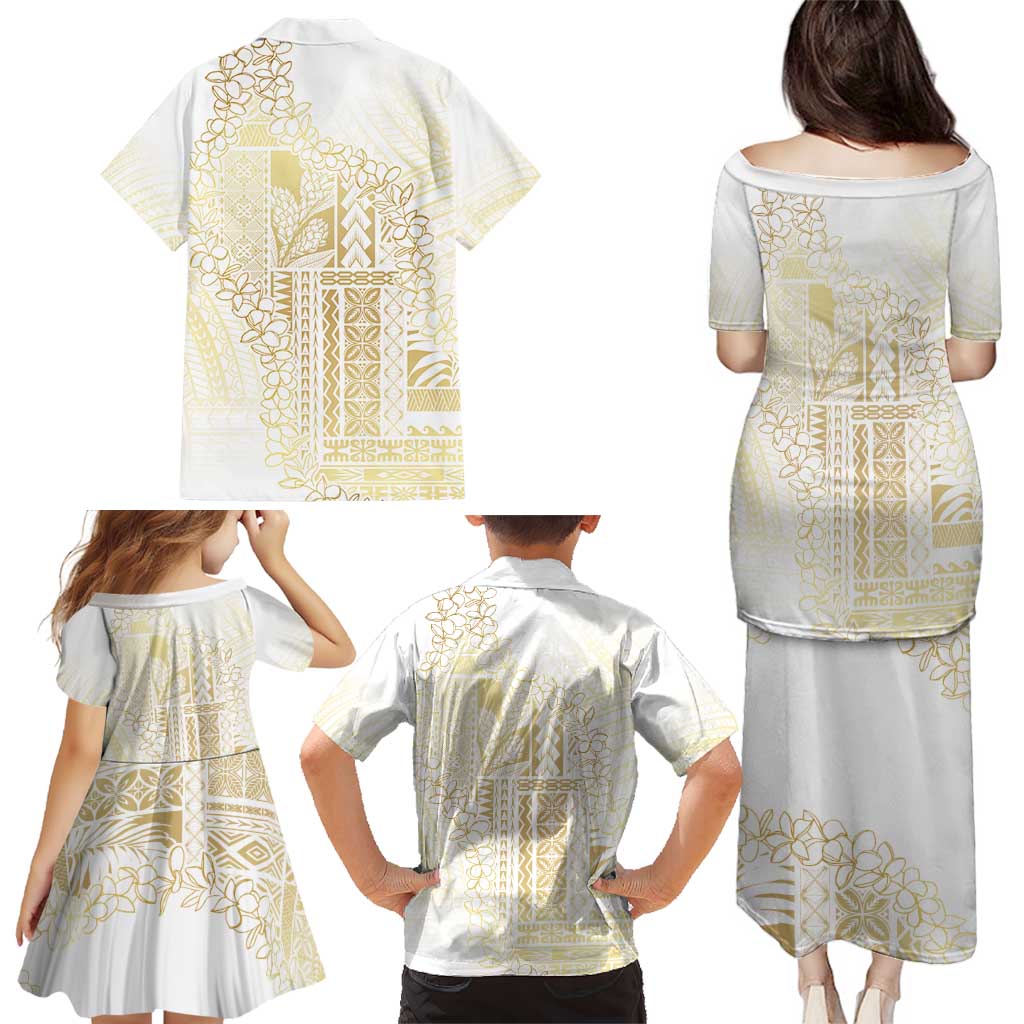 Samoa Lotu Tamaiti Mamanu Siapo Family Matching Puletasi and Hawaiian Shirt Golden Plumeria - Polynesian Pride