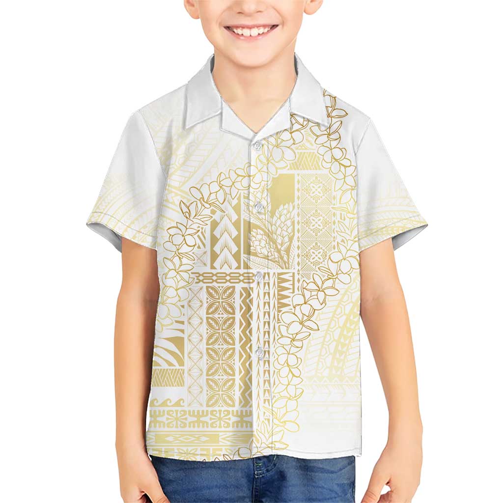 Samoa Lotu Tamaiti Mamanu Siapo Family Matching Short Sleeve Bodycon Dress and Hawaiian Shirt Golden Plumeria - Polynesian Pride