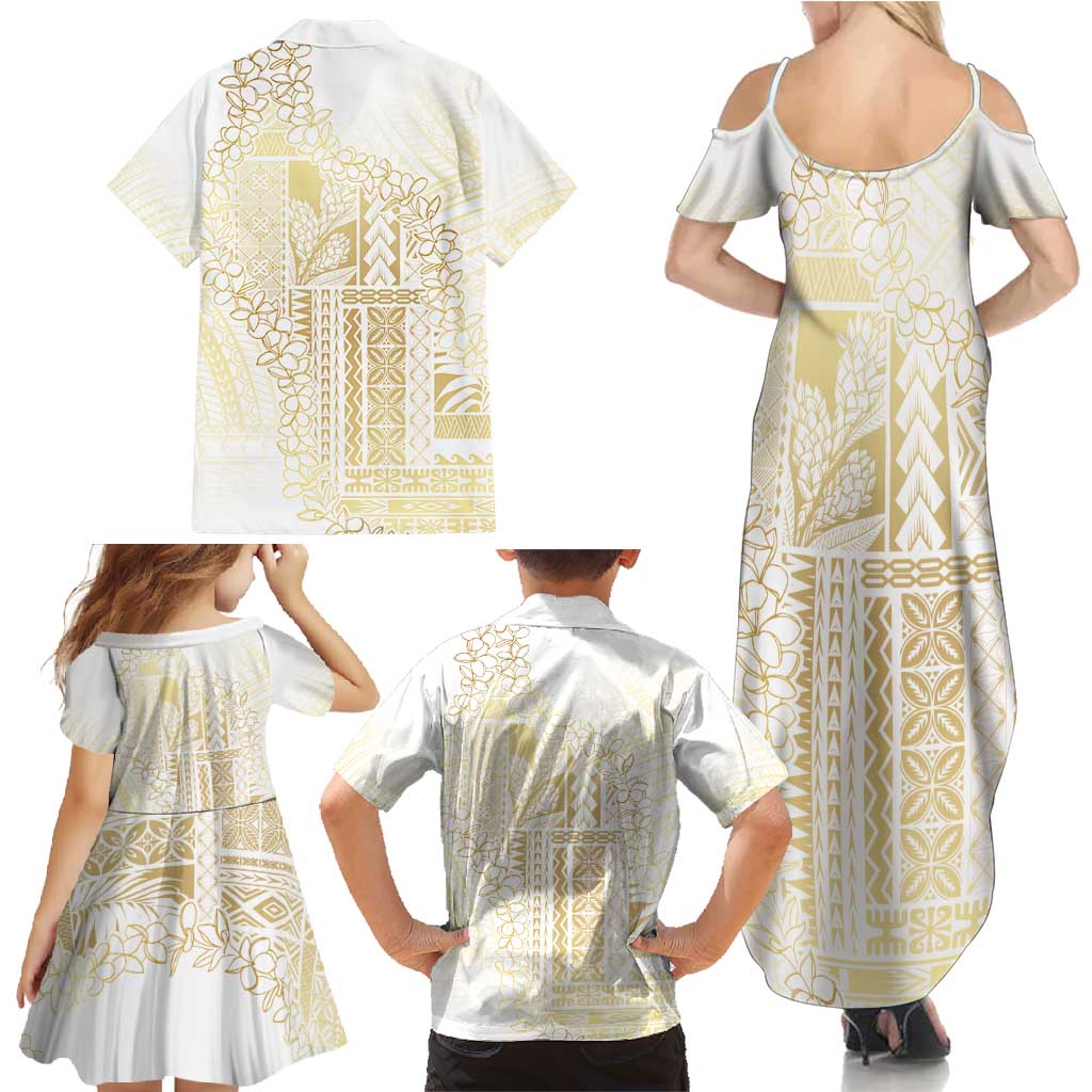 Samoa Lotu Tamaiti Mamanu Siapo Family Matching Summer Maxi Dress and Hawaiian Shirt Golden Plumeria - Polynesian Pride