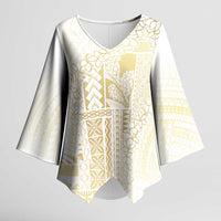 Samoa Lotu Tamaiti Mamanu Siapo Kimono Sleeve Blouse Golden Plumeria - Polynesian Pride