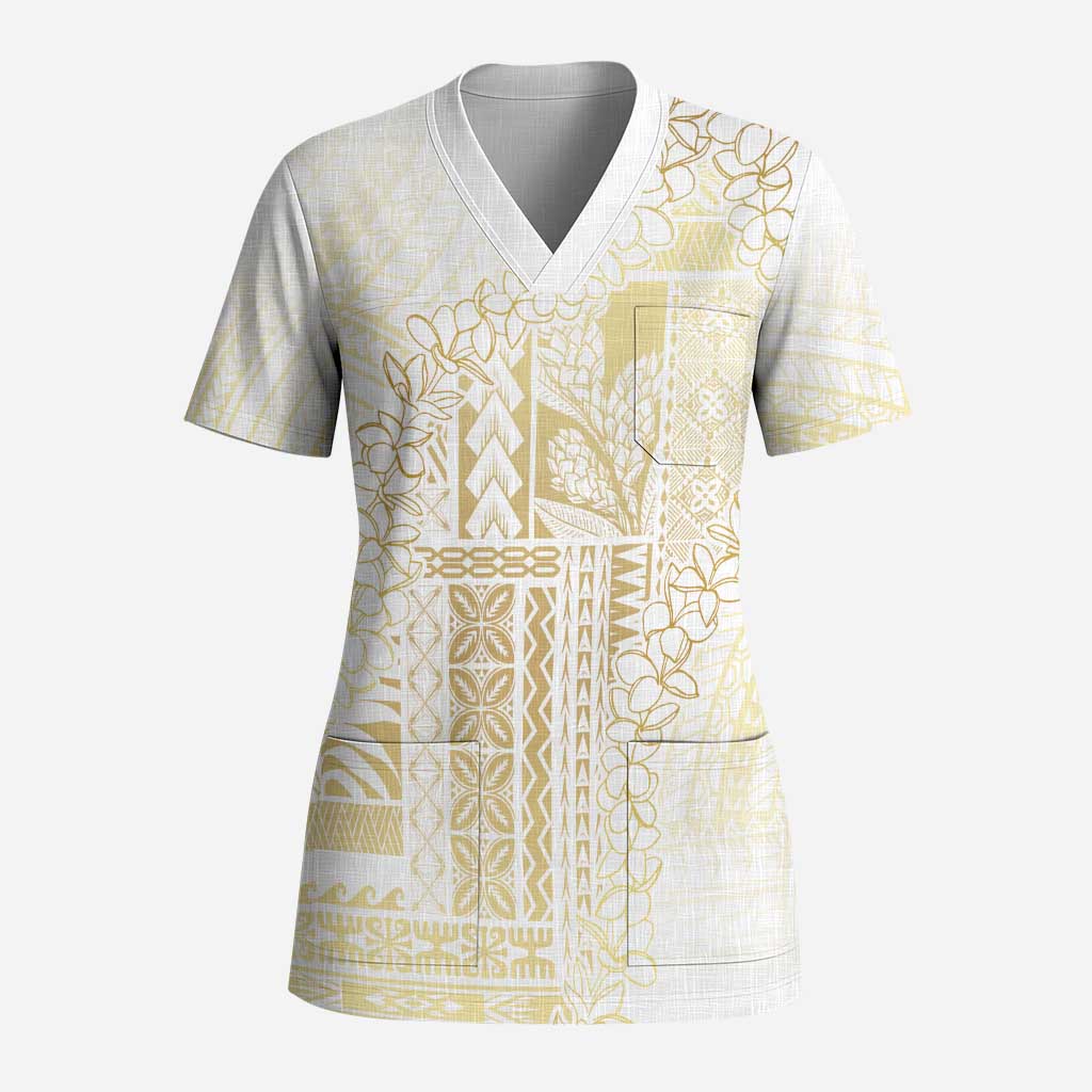 Samoa Lotu Tamaiti Mamanu Siapo Scrub Top Golden Plumeria - Polynesian Pride