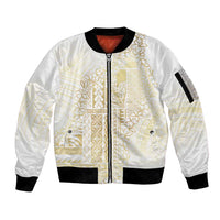 Samoa Lotu Tamaiti Mamanu Siapo Sleeve Zip Bomber Jacket Golden Plumeria - Polynesian Pride