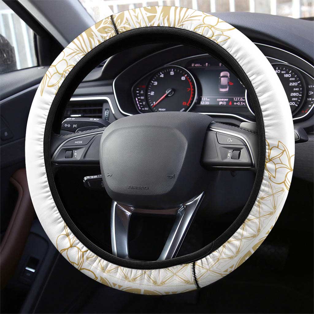 Samoa Lotu Tamaiti Mamanu Siapo Steering Wheel Cover Golden Plumeria - Polynesian Pride